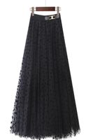 Röcke Women39s Black Polka Dot Mesh Rock mit mittlerer Länge hoher Taille koreanischer Falten Frauen Mini Gothicskirts