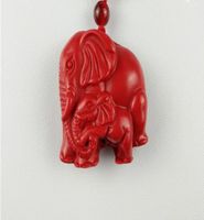 Chinese Red Organic Cinnabar Elephant Pendant Necklace Lucky...