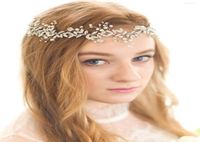 Kopfbedeckungen Brautkristall Strassstirnband Hochzeit Prom Vintage Silber Hair Vine mit Bändern für Frauen