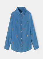 Denim Blue impresso Tarra de algod￣o Longsleeeved Shirt Spring e Autumn Boys Wash