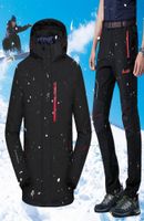 1つのスキースーツの男性で防水防風スキースノーボードジャケットパンツセットオスの厚い暖かい屋外雪衣装スーツ