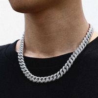 Collares de 18 pulgadas 10 mm 925 Configuración de plata esterlina Aut Moissanite Diamond Hip Hop Cuban Link Chain Miami Collar Jewelry for Mens2892