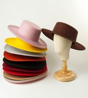 As crianças de lã da moda sentiram chapéus de menina larga bordas bordas acessórios infantis kid chapéu plano meninas grandes tampa de lã A3827216x