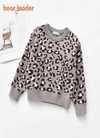 Bear Leader Casual Winter Boy Girl Kid Kid Tristing Fotting Tirtleneck Shirts Leopard Pullover Pull Baby Girl Sweater 210708
