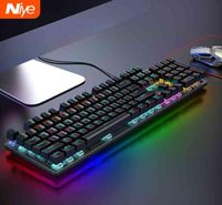 Niye Wired Mechanical PC Gamer Gaming Kit Brown Black Blue S...