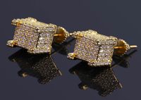 Mode Luxusohrringe f￼r Hip Hop Men Grad Qualit￤t 18K Gold Platted Copper Square Zircon Stud Ohrringe 925 Silberohrkappen LER04