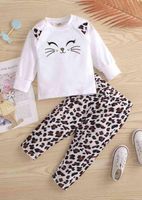 Baby Cartoon Graphic Leopard 3D Ear Patched Raglan Sleeve Pullover Pants SHE