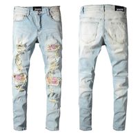 Men' s Jeans High Street Hipster Light Colored Patchwork...