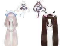 Nekopara Chocolat vanilya cosplay tam peruk pembe kahverengi uzun at kuyruğu saçları hakkında detaylar