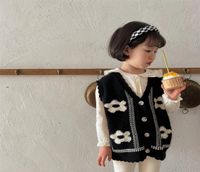 Gilet pour tout-petit bébé fille en tricot-tricot manteau enfants fleurs broderie vneck gilds fashion girls gowear cardigan sleepveless