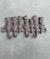 6 Pieces Small Rustic Cast Iron Cats Key Rack with 4 Hooks W...