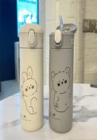 Wasserflaschen 460 ml Cartoon Edelstahl -Vakuumflasche mit Stroh tragbarer süßer Thermos Becher Reisethermischer Wasserflasche Becher