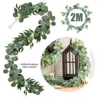 Fiori decorativi 2m Artificiale falsa eucalipto salice ghirlanda foglie di vite foglie non tossiche insipido facile da pulire per decorare il matrimonio