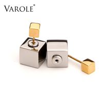 VAROLE Double Sided Square Cubes Stud Earrings Gold Color St...