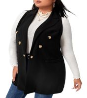Women039s Plus Size Outerwear Coats Double Breasted Vest Bla...