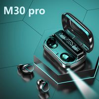 M30 Pro TWS 이어 버드 이어폰 BT 5.2 스테레오 사운드 LED 디지털 디스플레이의 대용량 충전 박스 게임 이어 헤드폰 손전등.