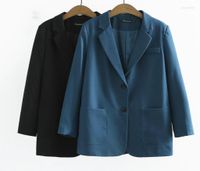 여자 039S 플러스 크기의 크기의 외부웨어 코트 숙녀 봄 가을 여성 의류 대형 블레이저 긴 소매 캐주얼 파란색 검은 포켓 블래