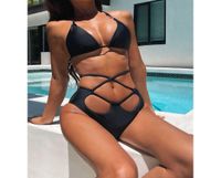 Seksi Halter Bikini 2021 Criss Crosswear Bandage Mayo Kadın Push Up Brezilyalı Bikinis Set Mayo Takım Kadın Plaj Giyim