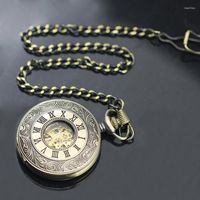 Карманные часы Unisex Vintage Hollow Roman Roman Numers Case Mechanical Pockets Watch Gift Quartz Ожерелье