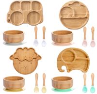 Tazze di piatti utensili da 4 pezzi da 4 pezzi Set di piastre di bambù per alimentazione per bambini Forniture per bambini in legno FORCHI