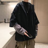 Мужские куртки мужчины вставки подделка подделка с капюшоном подростки с капюшоном крутая красивая уличная одежда мода Harajuku дизайнерская одежда мешковатая 221123