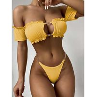 Seksi mini tanga bikinis seti 2021 mayo kadın mayo kadın039s Pleated bandeau kısa kollu bikini yüzme banyo için yüzmek