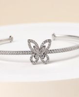 Nuovo braccialetto per gioielli in argento sterling S925 per donne Bracciale farfalla festa di nozze geometrica Bracciale di cuffia di fiori di cristallo