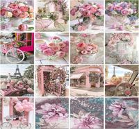 Pinturas Pintura al óleo de Chenistory por número Flower Regalo pintado a mano Imágenes de bricolaje Números de paisaje rosa Dibujo en lienzo hom