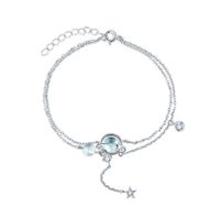 925 Sterling Silver Double Layer Tassel Planet Star Charm Bracelet Bracelet For Women Girls Party Bohemian Jewelry SL269