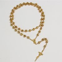 Hangende kettingen 8 mm holle gouden katholieke kleur rozenkrans gebedsketting kruis ketting lange mannen en vrouwen