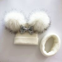 Caps Hats Kids Glitter Bow Knot Double Pompom Hat For Baby G...