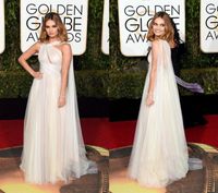 2016 Chiffon Marchesa Ünlü Gece Elbise Lily James James Red Halı Altın Global Ödülleri Prom Elbiseler Beyaz Geri Olmayan Resmi Çift 8456826