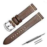 Watch Bands Vintage Oil Tanned Leather Watchband With Stainl...