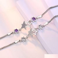 Chain Women Crystal Star Link Bracelets Adjustable Purple Cl...