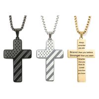 American Flag Cross Pendant Necklace US USA Stainless Steel ...