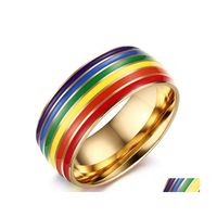 Anéis de banda 2021 Moda 316L Aço inoxidável esmalte aço arco -íris LGBT ANEL PRIDE ANEL LESBIAN GAY CASAMENTO RINGS PARA MENINOS GOT DROP DH4YH