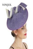 Tocados elegantes Big Purple Fascinator Hats Bride With Hoop Wedding Millinery Captrims Cóctel y raza Mujeres Lady Headwear