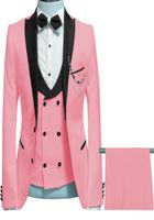 2020 Mens Suits Slim Fit 3 Pieces Business Jacket Pink Tuxed...