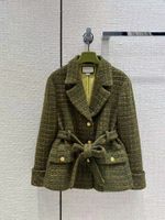밀라노 활주로 재킷 2023 스프링 가을 라벨 목이 긴 소매 패널 여성 디자이너 스웨터 브랜드 같은 스타일의 겉옷 1124-16