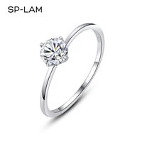 Solitaire Ring Thin S for Women 925 Silver Real 0.5ct D Color VVS Classic 4 Prongs Engagement Girls Finger Finger Green Gift Box 211123