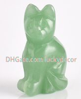 10pcs 손 조각 된 보석 수정 고양이 토템 천연 녹색 아벤 투린 포춘 행운의 고양이 입상 15quot2quot tiny jade gem s