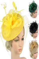 Kopfbedeckungen Frauen Mädchen Sinamay Feather Faszinatoren Pillbox Blumen Derby Hut Cocktail Hochzeit Kirche Tee Party Stirnband Clip gelb
