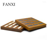 Bolsas de jóias Bolsas Fanxi Solid Wood CreamwhiteampDark cinza 12 Seats Ring Display Stand com microfibra interna para exposição
