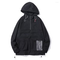 Chaquetas para hombres se ven la chaqueta de techwear techwear de oto￱winter a la mitad de la cremallera abierta con capucha de sudadera Harajuku de gran tama￱o Hip Hop Streetwear