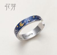 Thaya echtes S925 Silber Ring van Gogh039s Glitzer Hirsch Himmel Gold Moon Star Finger Ring Bohemian Vintage Schmuck für Frauen Y181