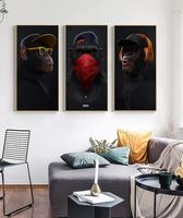 Toile animale moderne peinture des affiches d'art mural et imprimés singe drôle avec casque avec casque et lunette de soleil pour la décoration intérieure de la chambre l