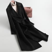 Женские шерстяные смеси с двойным лицом Кашемира Средние длинные тонкие шерстяные пальто Hepburn 2022 Новая женская одежда