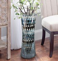 Vazolar kabuk mozaik çiçek vazo el yapımı doğal annesi inci dekor mavi yeşil çiçekler için 40cm