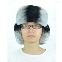 Boinas masculinas chapéus de inverno chapas de ouvido russo Chapéu de pele real da chinchilla natura