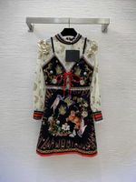 Milan Pist Elbiseleri 2023 Yeni İlkbahar Yaz Stand Yakası Uzun Kollu Panelli Kadın Tasarımcı Elbise Marka Aynı Stil Elbise 1125-7